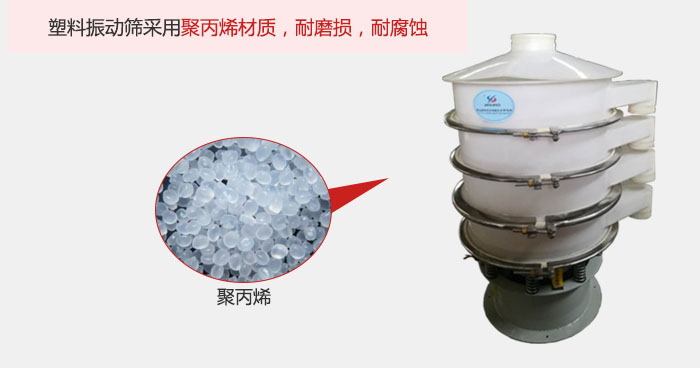 塑料振動(dòng)篩主要采用塑料材質(zhì),多用與有一定腐蝕性和與金屬有一定反應(yīng)的物料使用。