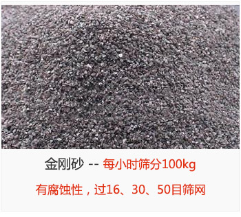 篩分金剛砂每小時(shí)100kg,有腐蝕性,過16、30、50目篩網(wǎng)