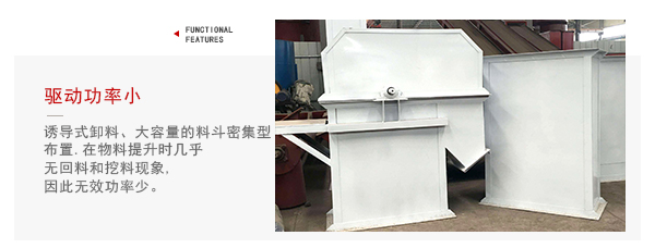 TD型斗式提升機驅動力小，無回料等特點展示圖。